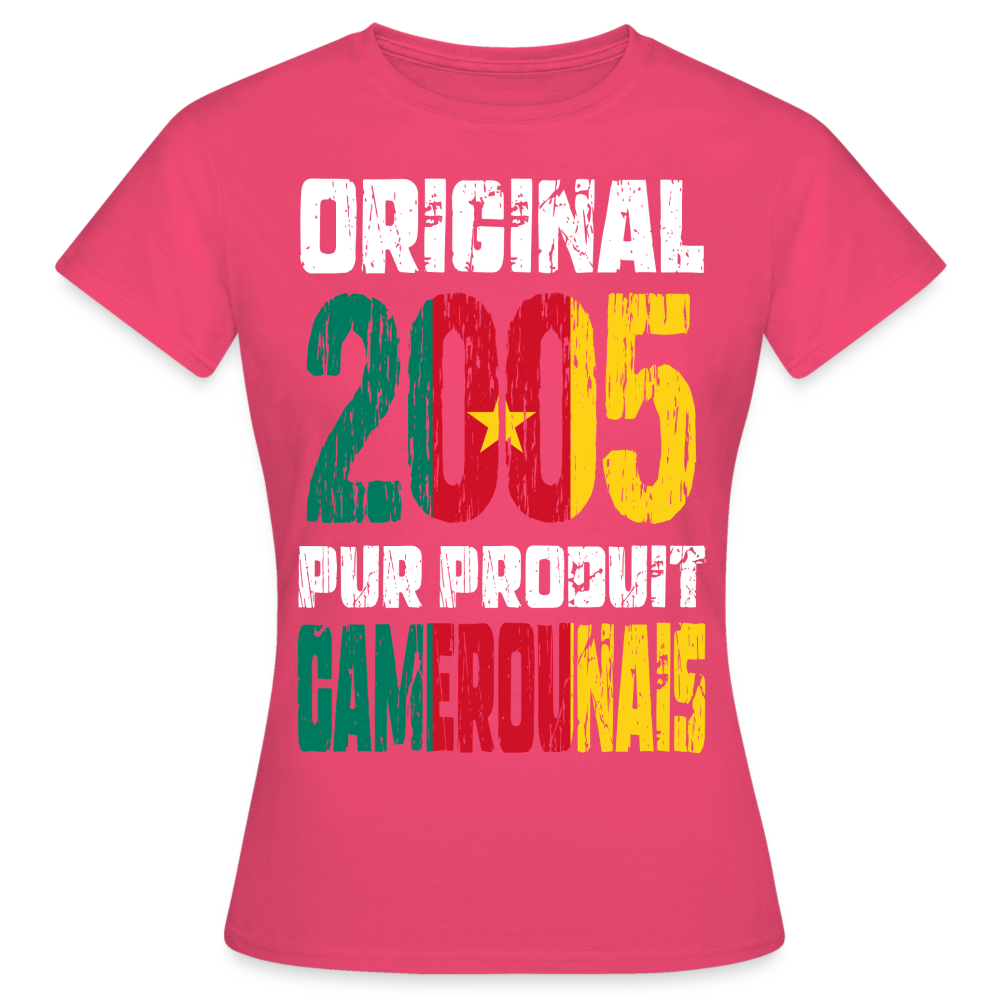 T-shirt Femme - Anniversaire 20 Ans - Original 2005 - Pur produit Camerounais - rose azalée