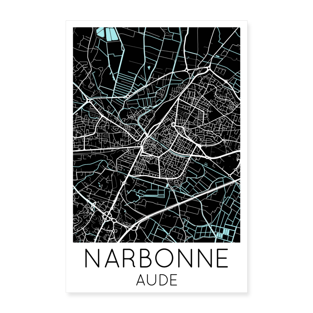 Poster Narbonne - Plan Narbonne - 40 x 60 cm - blanc