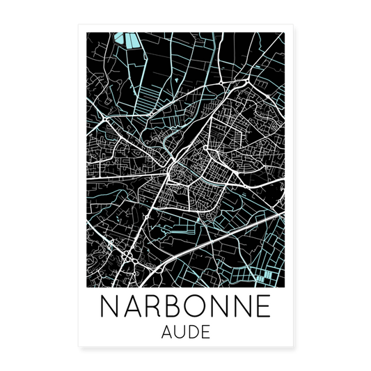 Poster Narbonne - Plan Narbonne - 40 x 60 cm - blanc