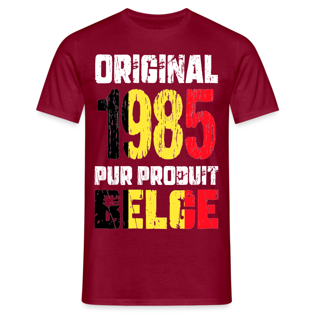 T-shirt Homme - Anniversaire 40 Ans - Original 1985 - Pur produit Belge - rouge brique