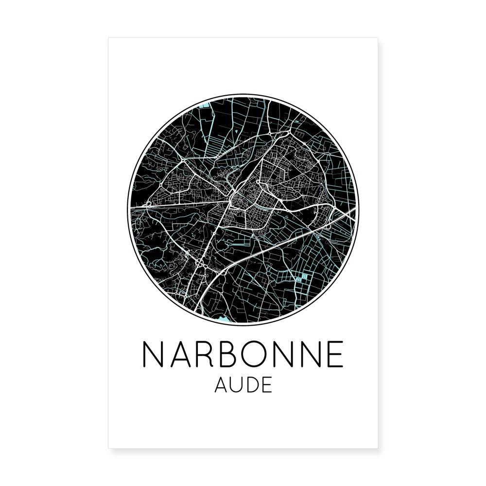 Poster Narbonne - Plan Narbonne - 20 x 30 cm - blanc