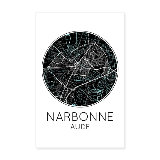 Poster Narbonne - Plan Narbonne - 20 x 30 cm - blanc