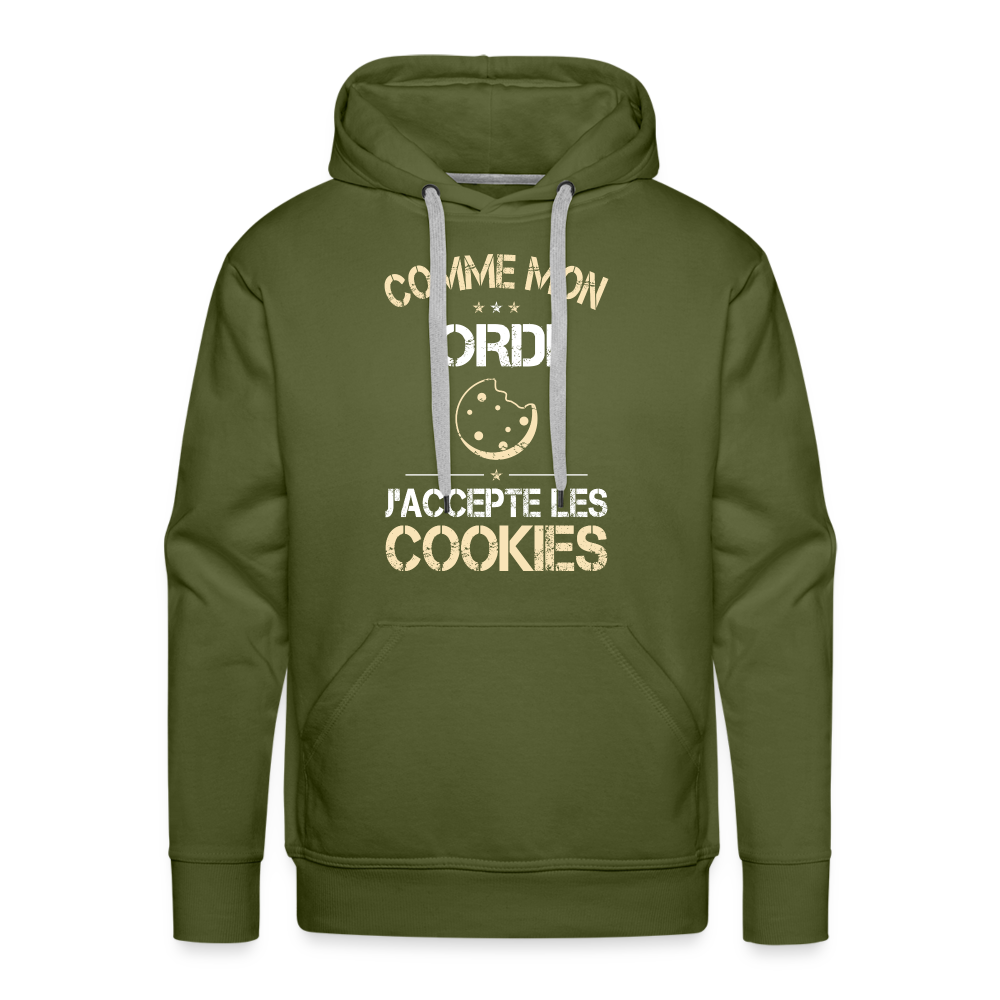 Sweat à capuche Premium Homme - Comme mon ordi j'accepte les cookies - vert olive