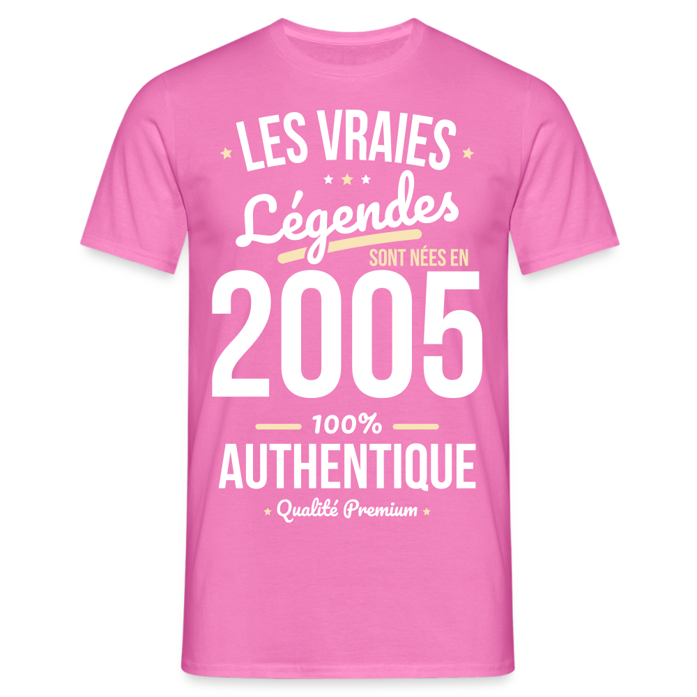 T-shirt Homme - Anniversaire 20 Ans - Les vraies Légendes sont nées en 2005 - rose