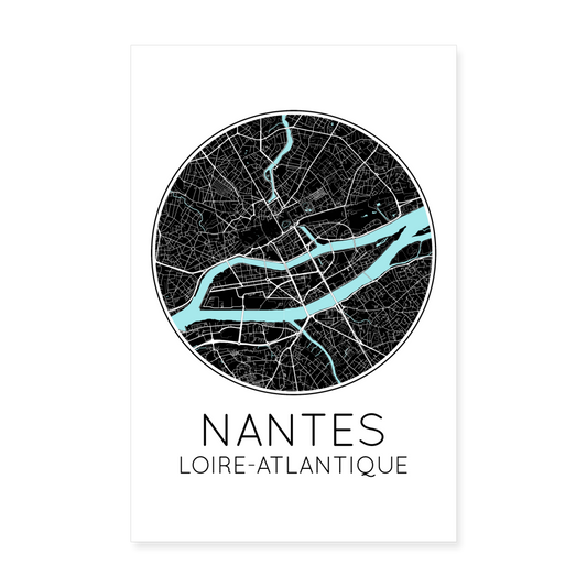 Poster Nantes - Plan Nantes - 20 x 30 cm - blanc