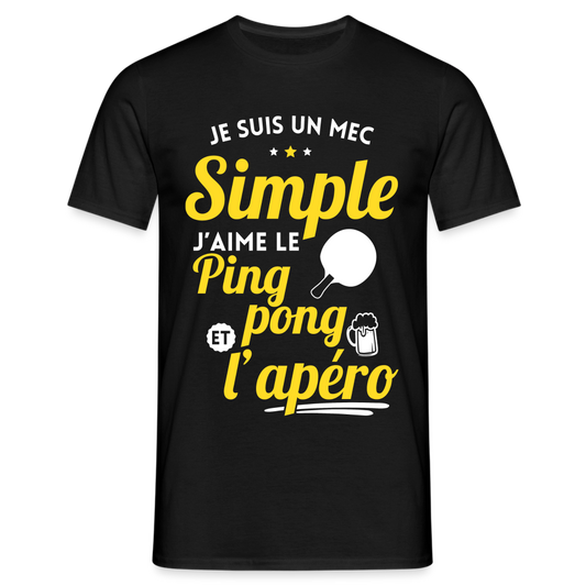 T-shirt Homme - J'aime le ping-pong et l'apéro - noir