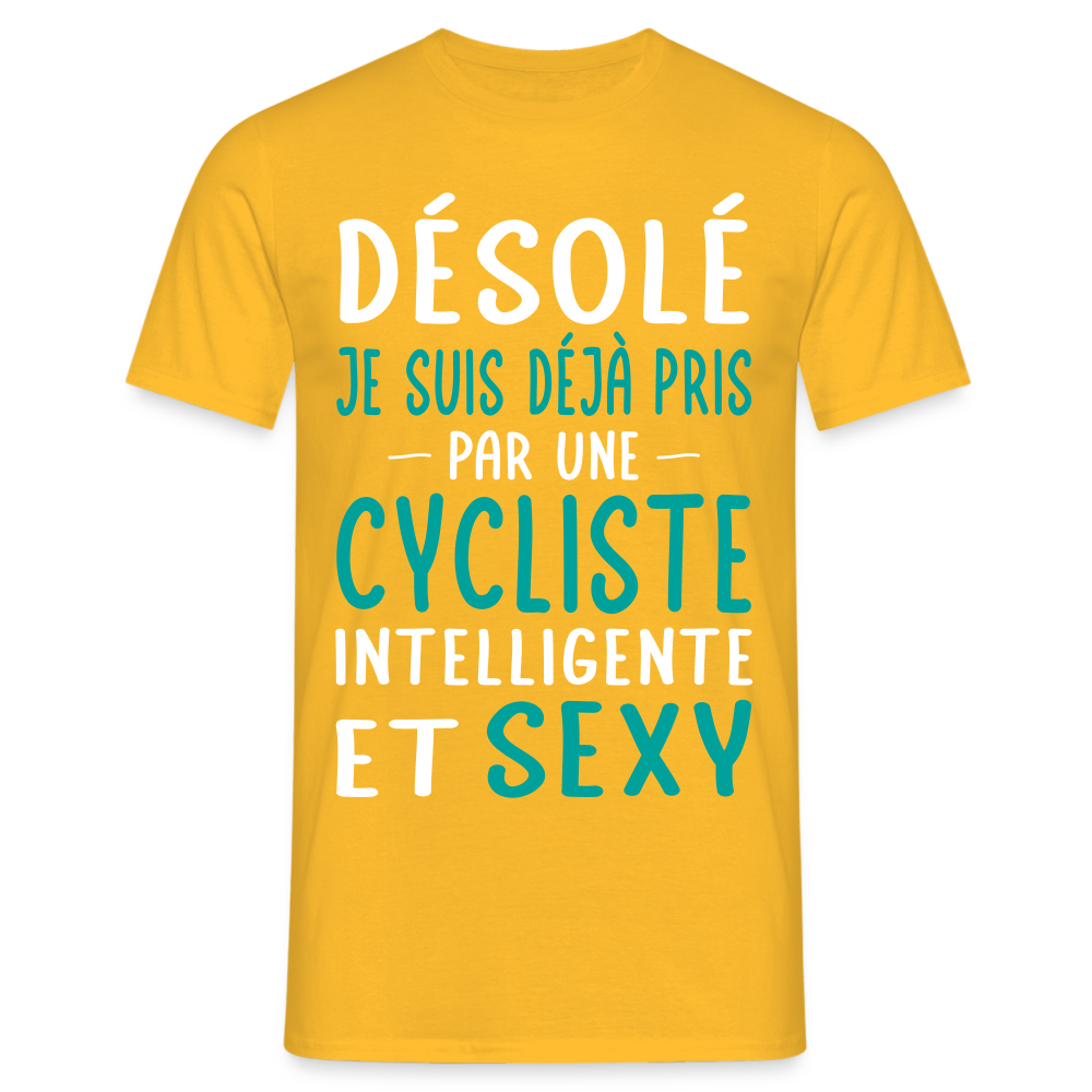 T-shirt Homme - Je suis pris par une cycliste intelligente et sexy - jaune