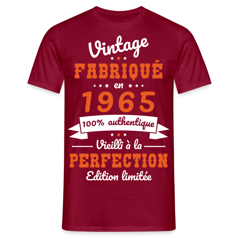 T-shirt Homme - Anniversaire 60 Ans - Vintage fabriqué en 1965 - rouge brique