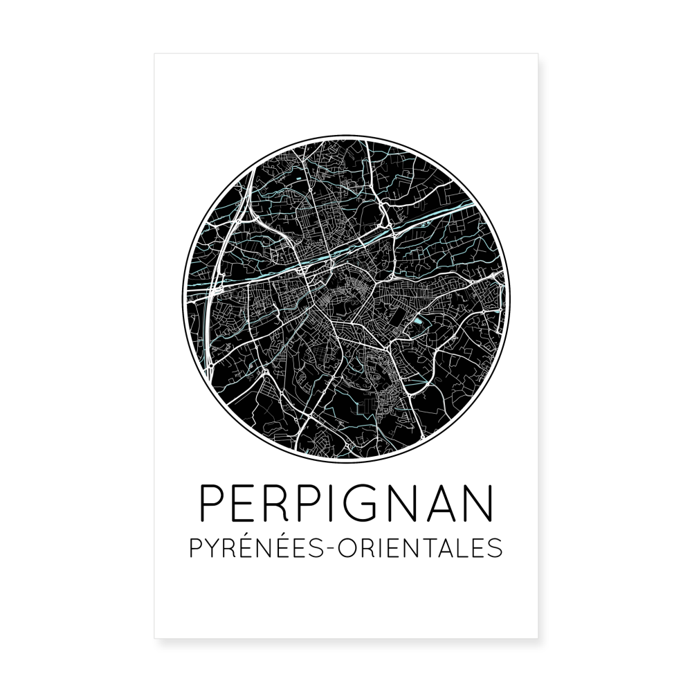 Poster Perpignan - Plan Perpignan - 20 x 30 cm - blanc