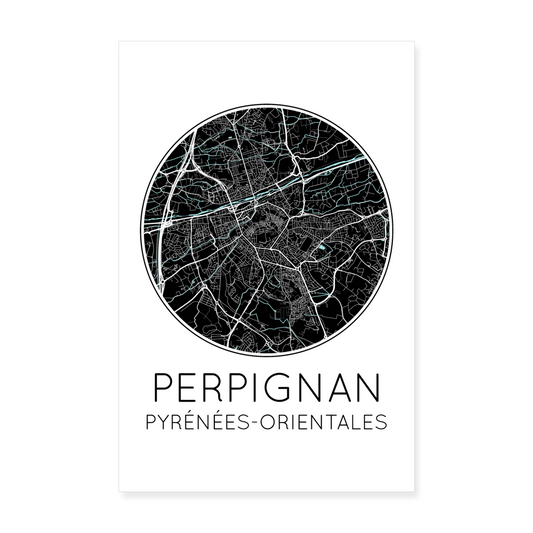 Poster Perpignan - Plan Perpignan - 20 x 30 cm - blanc