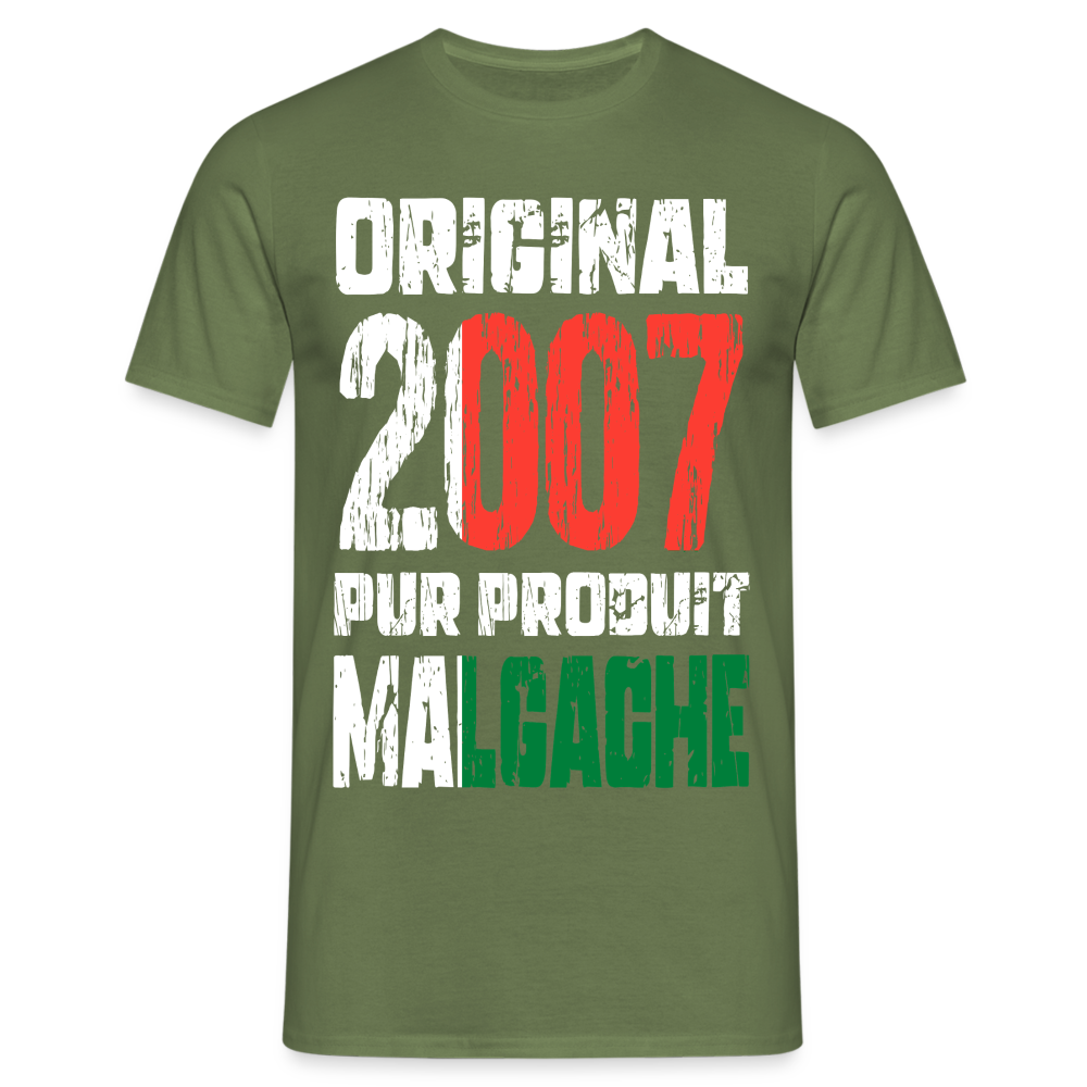 T-shirt Homme - Anniversaire 18 Ans - Original 2007 - Pur produit Malgache - vert militaire