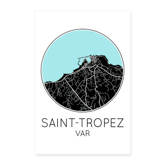 Poster Saint-Tropez - Plan Saint-Tropez - 40 x 60 cm - blanc