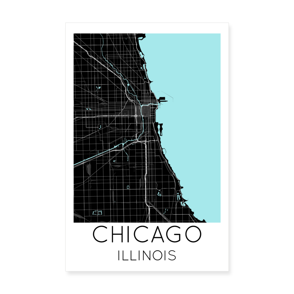 Poster Chicago - Plan Chicago - 20 x 30 cm - blanc