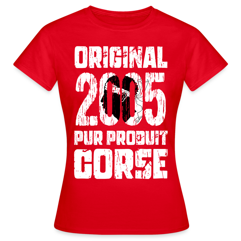 T-shirt Femme - Anniversaire 20 Ans - Original 2005 - Pur produit Corse - rouge