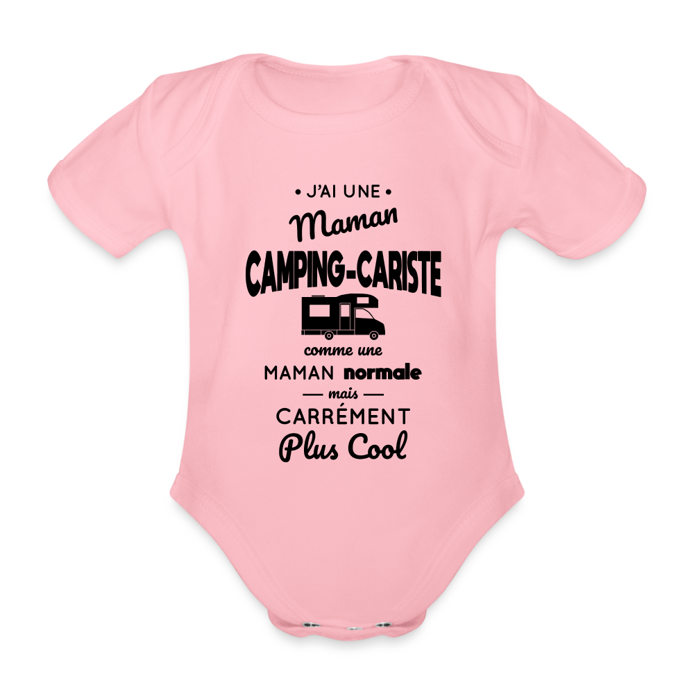 Body Bébé bio manches courtes - J'ai une maman camping-cariste - rose clair