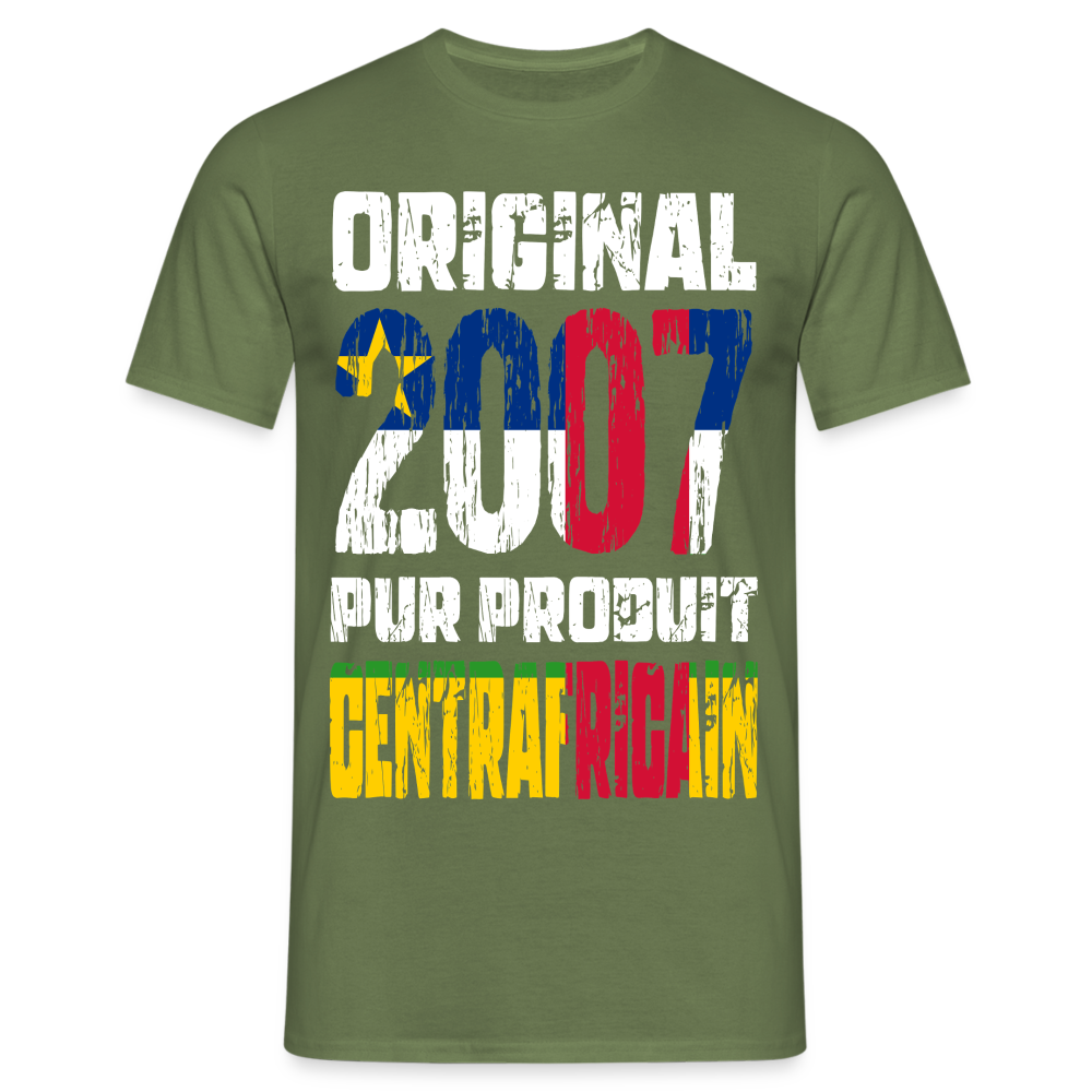 T-shirt Homme - Anniversaire 18 Ans - Original 2007 - Pur produit Centrafricain - vert militaire