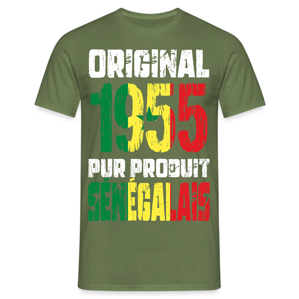 T-shirt Homme - Anniversaire 70 Ans - Original 1955 - Pur produit Sénégalais - vert militaire