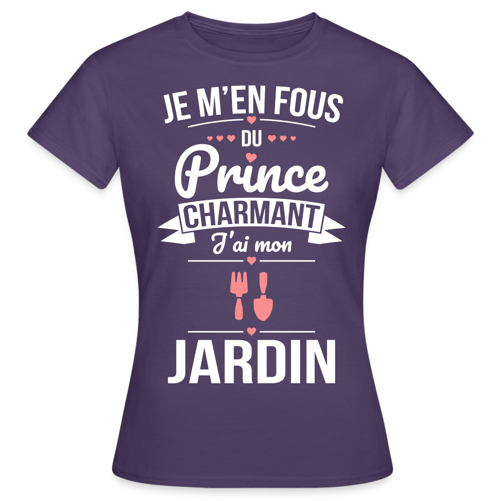 T-shirt Femme - Je m'en fous du prince charmant j'ai mon jardin - violet foncé