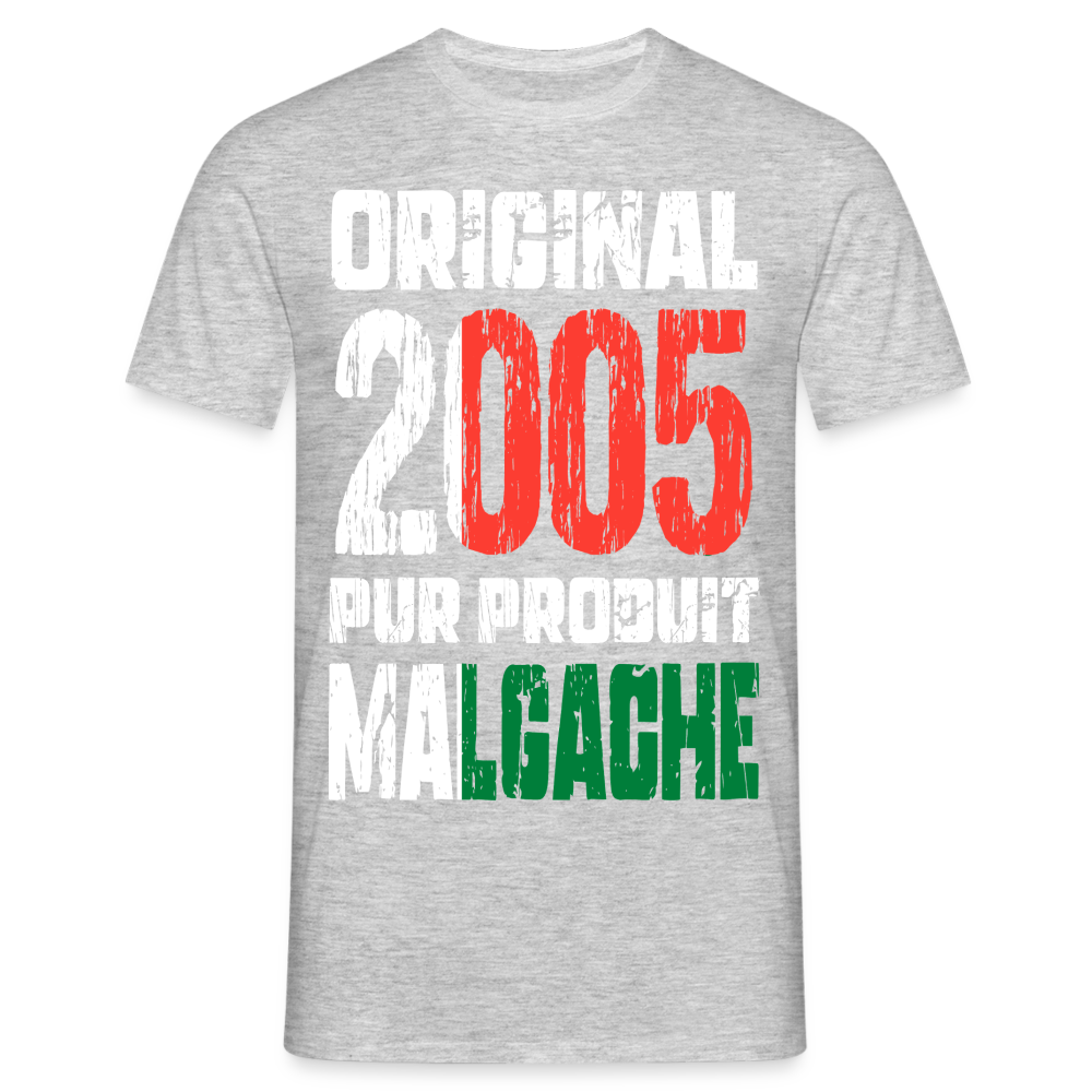 T-shirt Homme - Anniversaire 20 Ans - Original 2005 - Pur produit Malgache - gris chiné