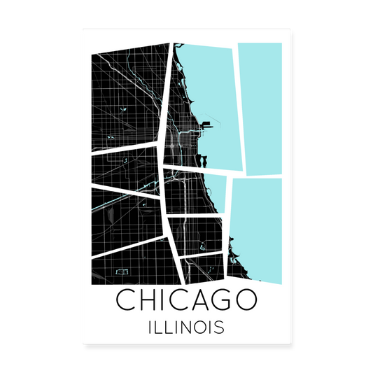 Poster Chicago - Plan Chicago - 20 x 30 cm - blanc