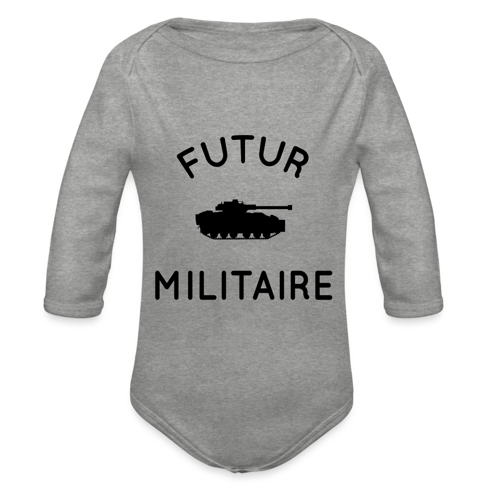 Body Bébé bio manches longues - Futur militaire - gris chiné