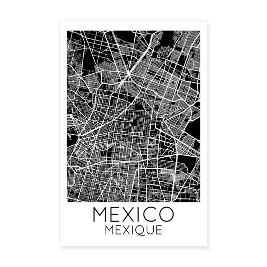 Poster Mexico - Plan Mexico - 20 x 30 cm - blanc