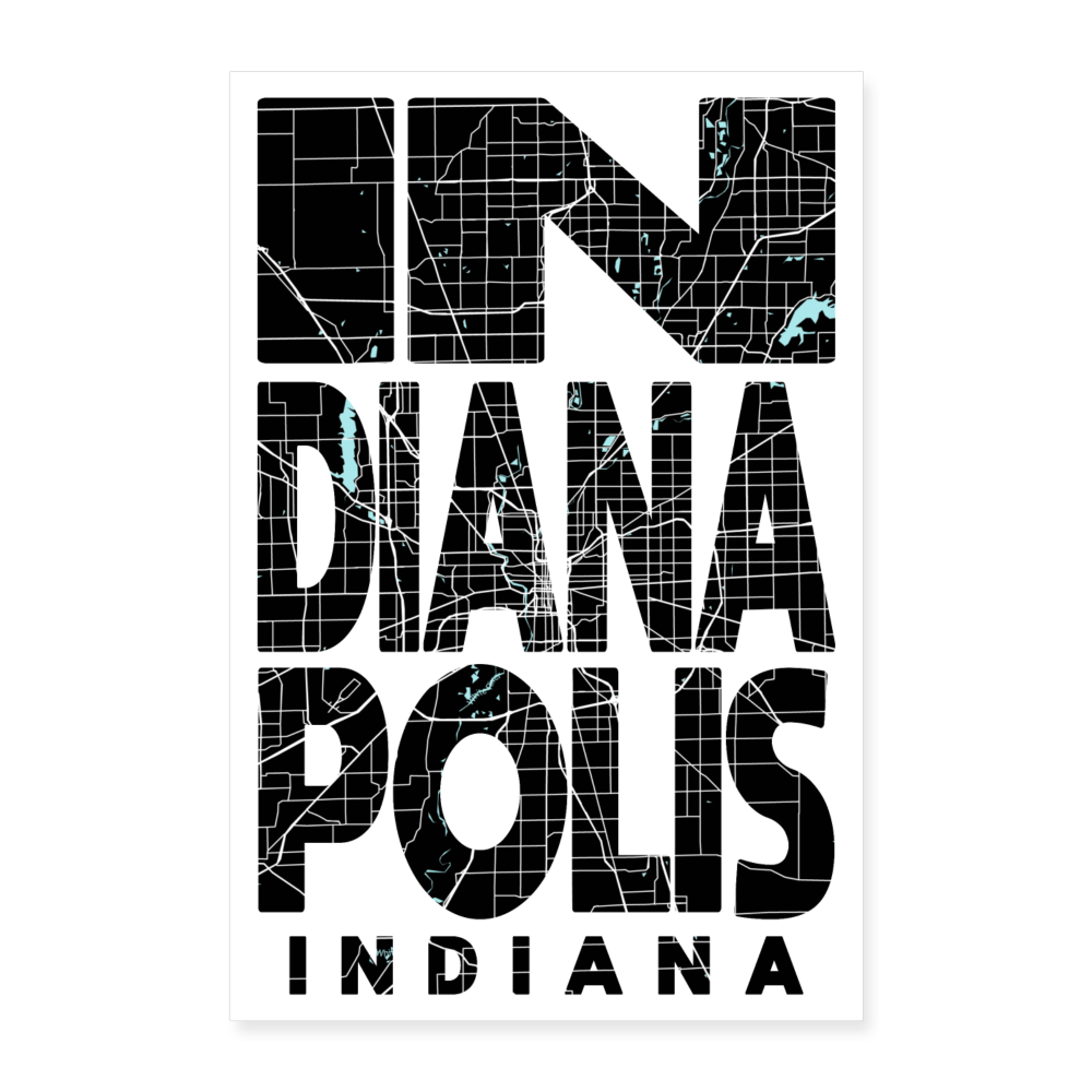 Poster Indianapolis - Plan Indianapolis - 40 x 60 cm - blanc