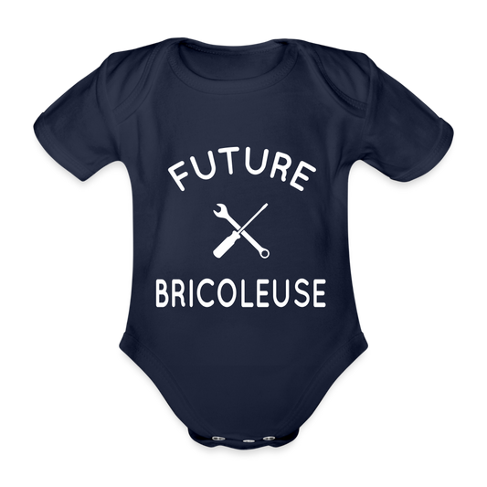 Body Bébé bio manches courtes - Future bricoleuse - marine foncé