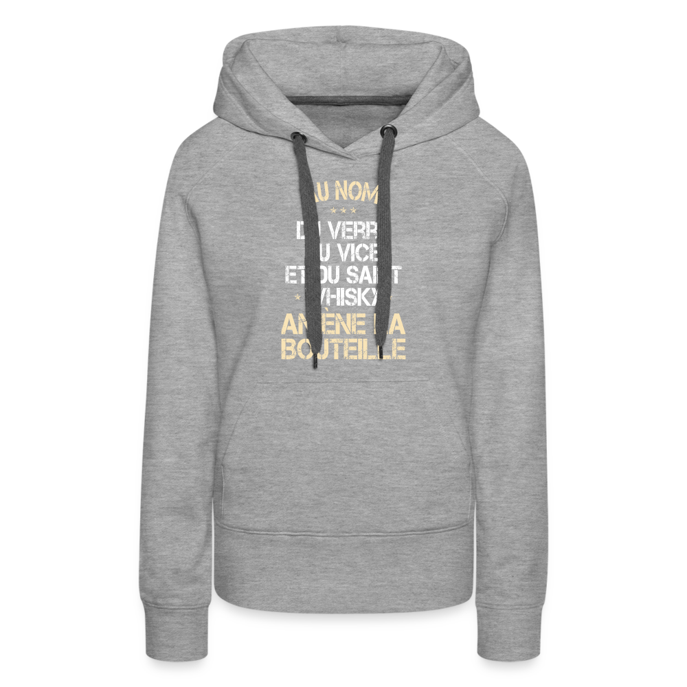 Sweat à capuche Premium Femme - Au nom du saint Whisky - gris chiné