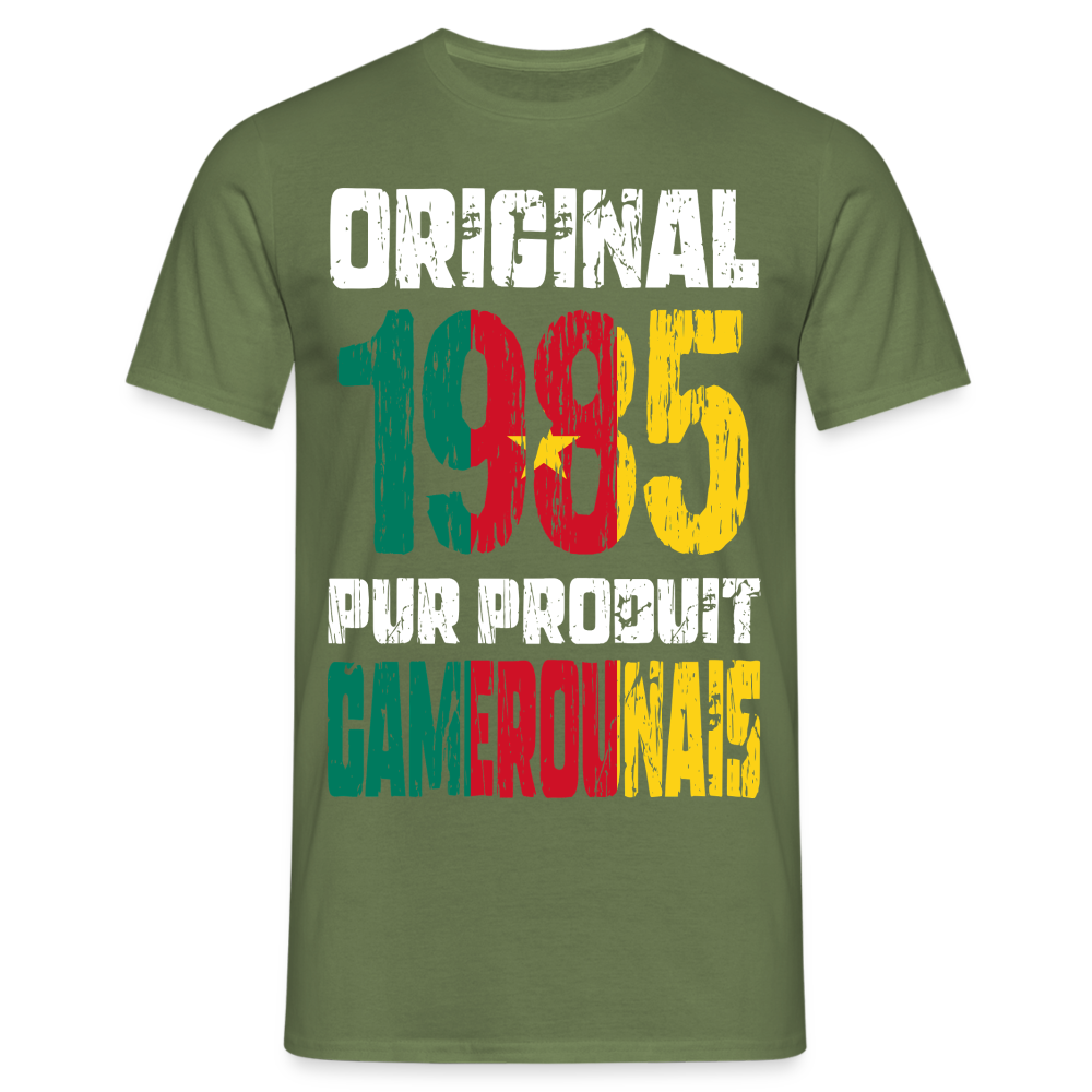 T-shirt Homme - Anniversaire 40 Ans - Original 1985 - Pur produit Camerounais - vert militaire