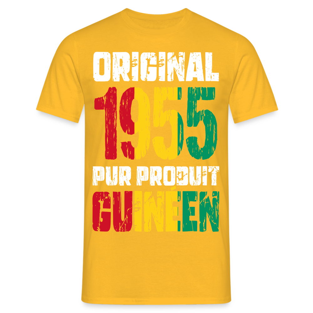 T-shirt Homme - Anniversaire 70 Ans - Original 1955 - Pur produit Guinéen - jaune