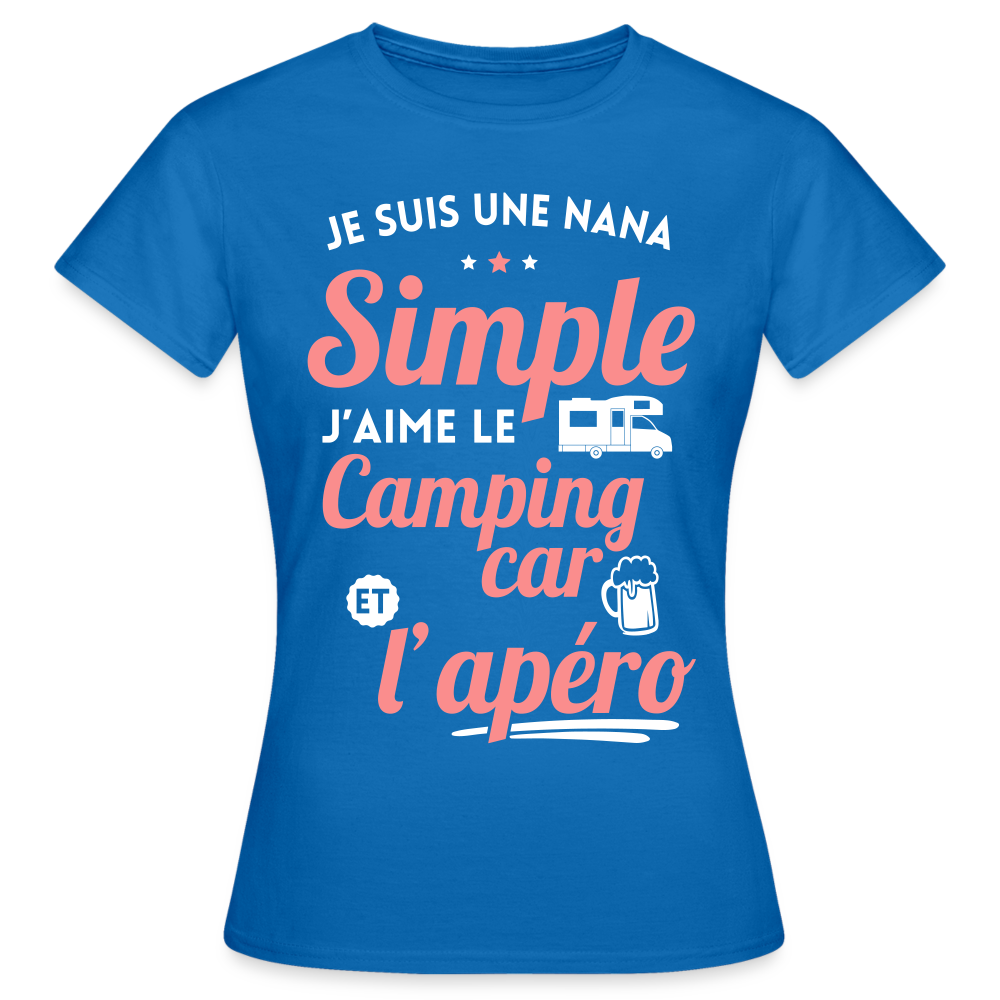 T-shirt Femme - J'aime le camping-car et l'apéro - bleu royal