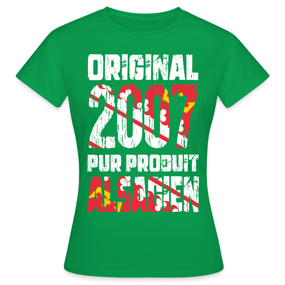 T-shirt Femme - Anniversaire 18 Ans - Original 2007 - Pur produit Alsacien - vert