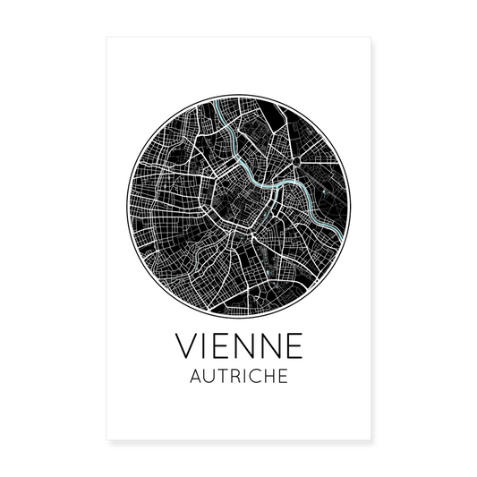 Poster Vienne - Plan Vienne - 20 x 30 cm - blanc