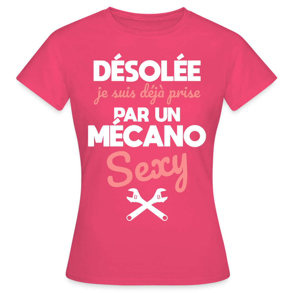 T-shirt Femme - Je suis prise par un mécano sexy - rose azalée