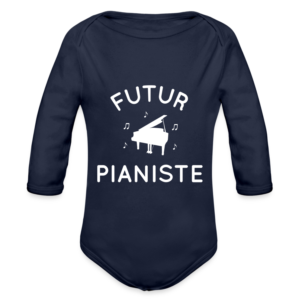 Body Bébé bio manches longues - Futur pianiste - marine foncé