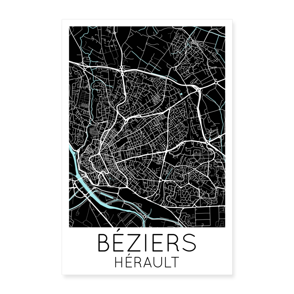 Poster Béziers - Plan Béziers - 40 x 60 cm - blanc