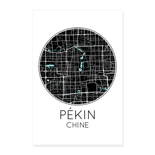 Poster Pékin - Plan Pékin - 40 x 60 cm - blanc