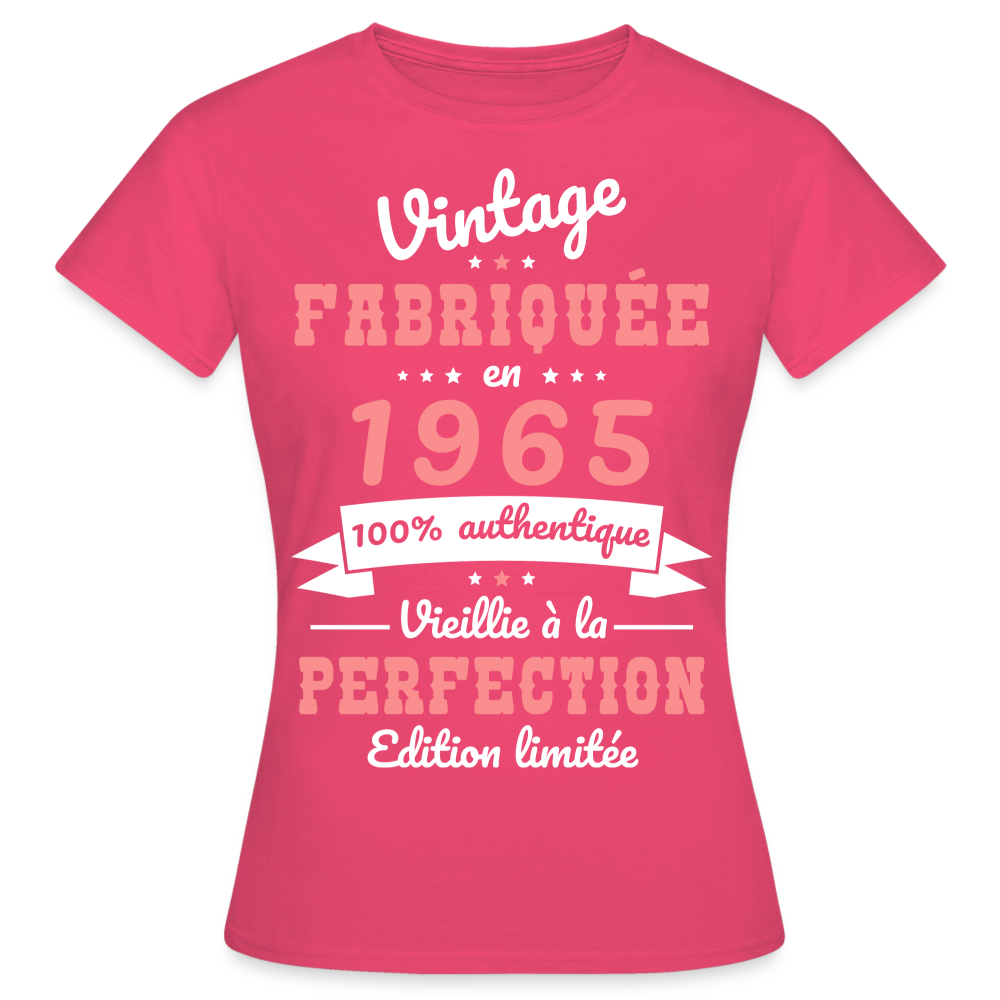 T-shirt Femme - Anniversaire 60 Ans - Vintage fabriquée en 1965 - rose azalée