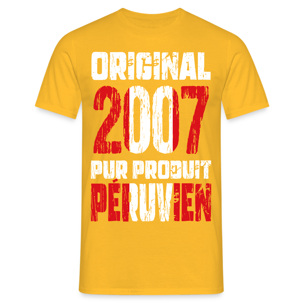 T-shirt Homme - Anniversaire 18 Ans - Original 2007 - Pur produit Péruvien - jaune