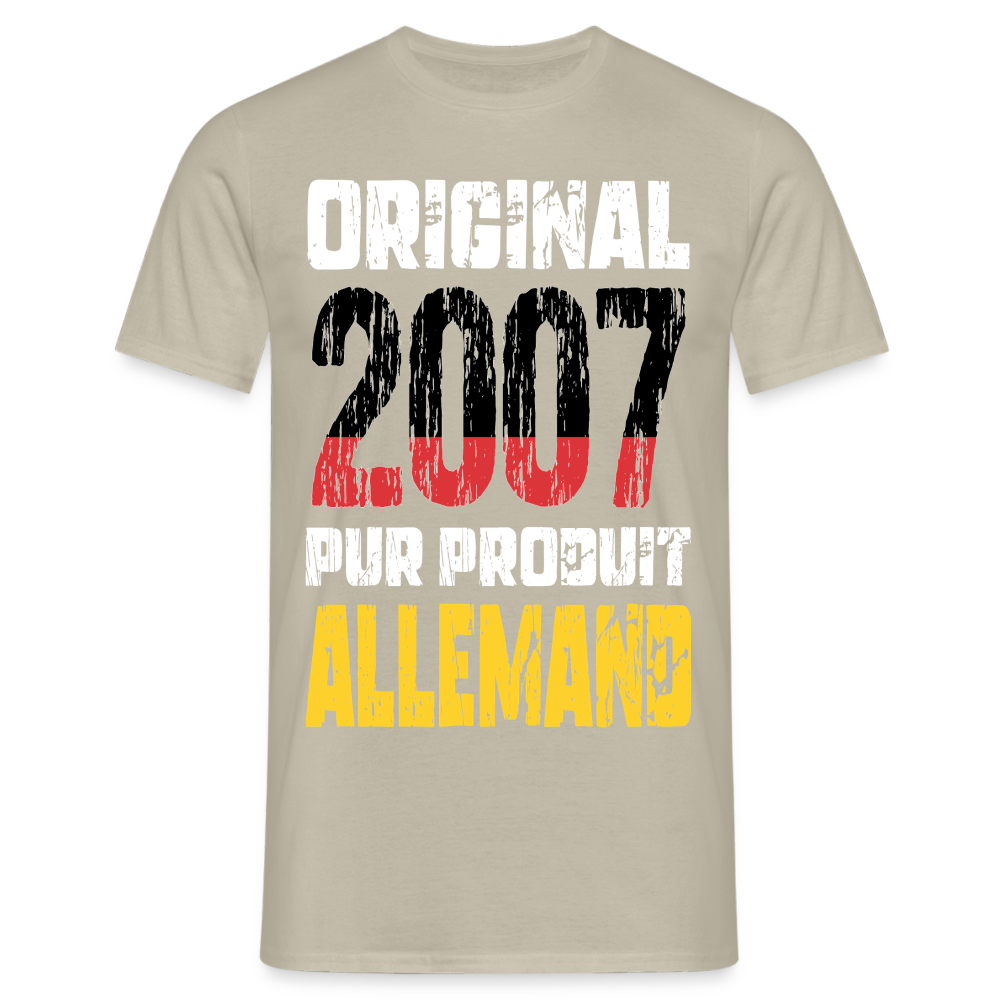 T-shirt Homme - Anniversaire 18 Ans - Original 2007 - Pur produit Allemand - beige sable