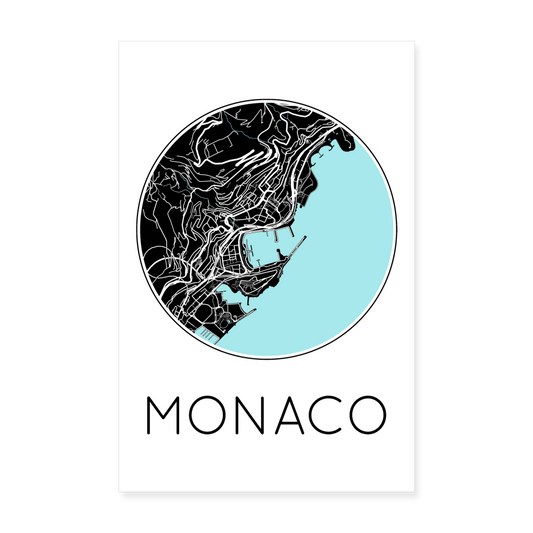 Poster Monaco - Plan Monaco - 20 x 30 cm - blanc