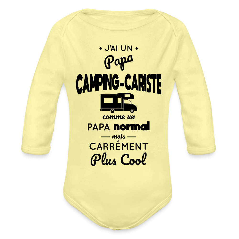 Body Bébé bio manches longues - J'ai un papa camping-cariste - jaune délavé