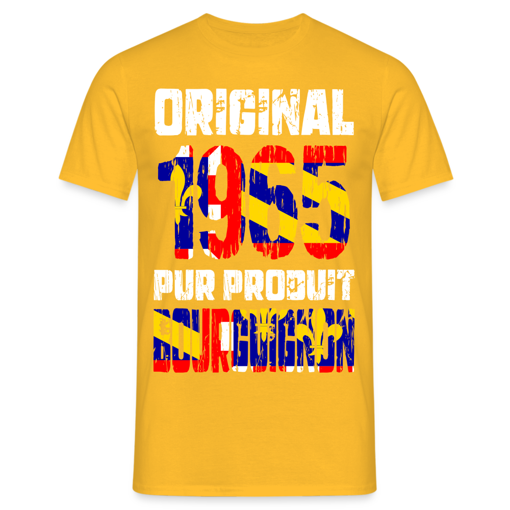 T-shirt Homme - Anniversaire 60 Ans - Original 1965 - Pur produit Bourguignon - jaune