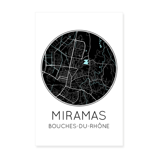 Poster Miramas - Plan Miramas - 20 x 30 cm - blanc