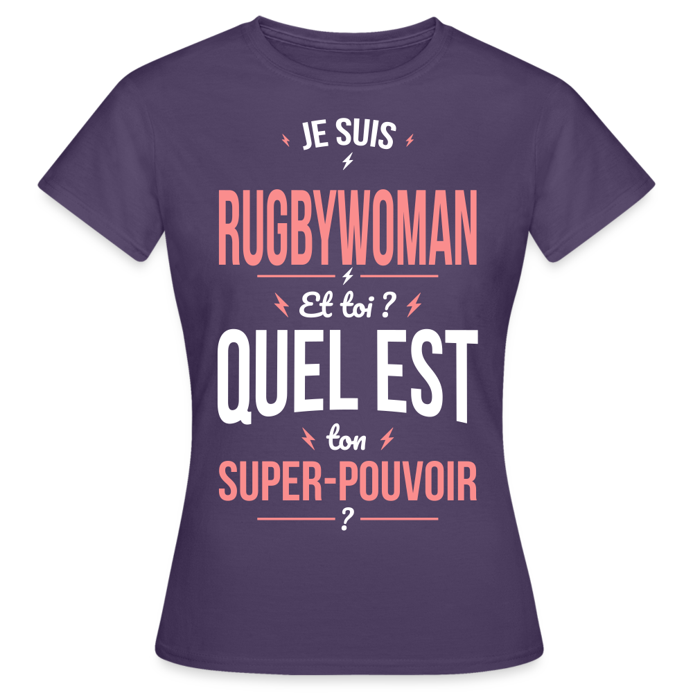 T-shirt Femme - Je suis rugbywoman - Super-pouvoir - violet foncé