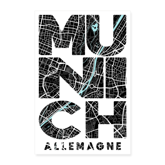 Poster Munich - Plan Munich - 60 x 90 cm - blanc