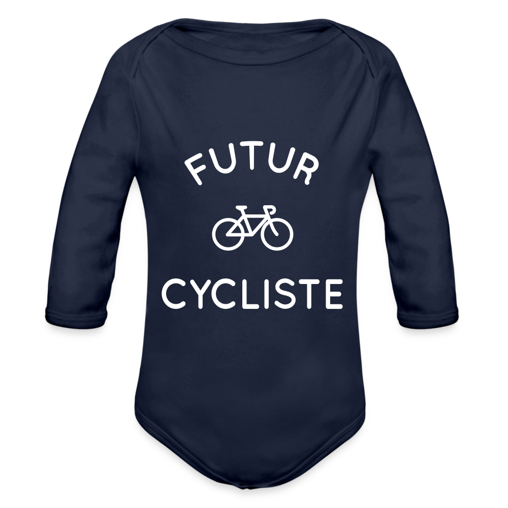 Body Bébé bio manches longues - Futur cycliste - marine foncé