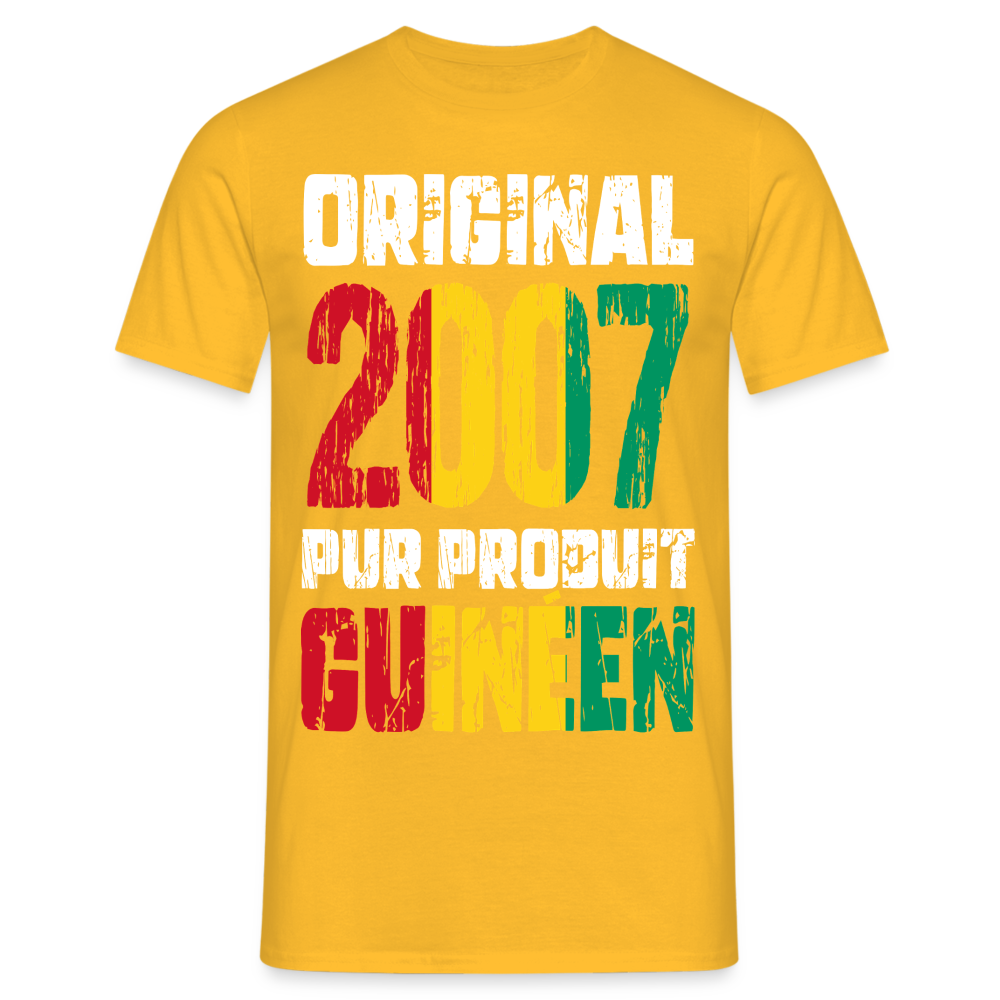 T-shirt Homme - Anniversaire 18 Ans - Original 2007 - Pur produit Guinéen - jaune