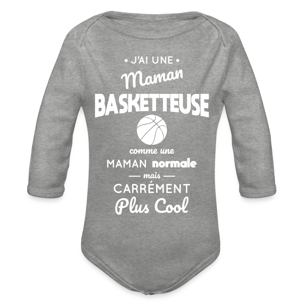 Body Bébé bio manches longues - J'ai une maman basketteuse - gris chiné